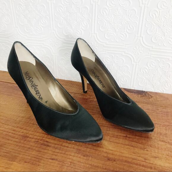 YVES SAINT LAURENT Vintage 90s Satin Stiletto Pumps - Picture 4 of 12